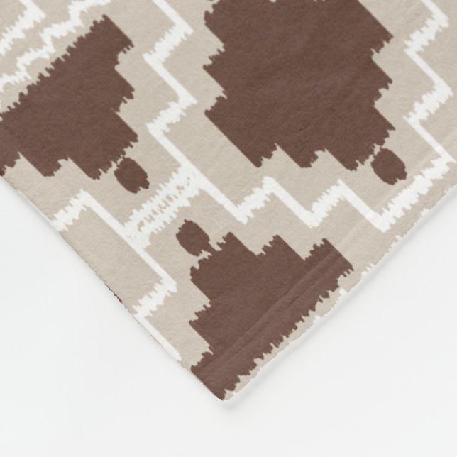 Ikat Aztec Tribal - Chocolate Brown and Taupe Fleece Blanket (Corner)