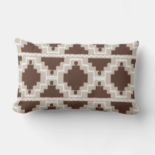 Ikat Aztec Tribal - Chocolate Brown and Taupe Lumbar Cushion
