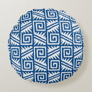 Ikat Aztec Tribal - Cobalt Blue and White Round Cushion