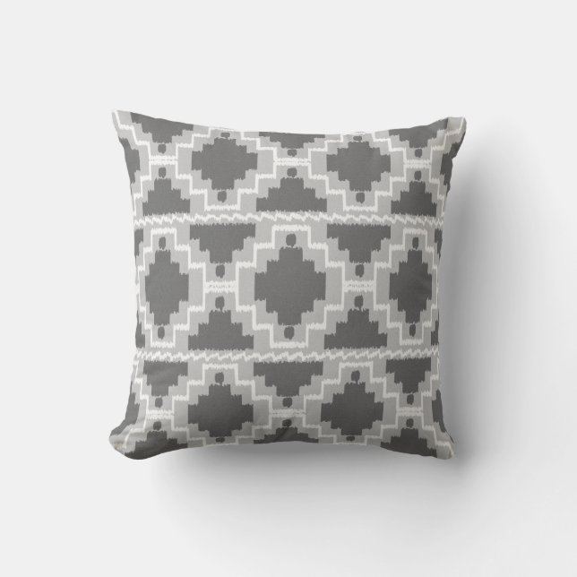 Ikat Aztec Tribal - Dark and light Grey / Grey Cushion (Front)