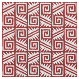 Ikat Aztec Tribal - Dark Chinese Red and White Fabric