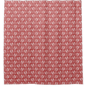 Ikat Aztec Tribal - Dark Chinese Red and White Shower Curtain