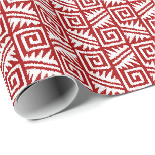 Ikat Aztec Tribal - Dark Red and White Wrapping Paper