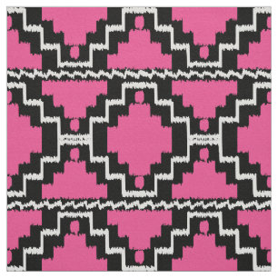Ikat Aztec Tribal - Fuchsia Pink, Black and White Fabric