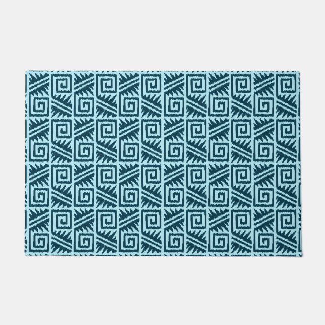 Ikat Aztec Tribal - Indigo and Light Blue Doormat (Front)