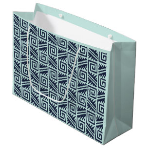 Ikat Aztec Tribal - Indigo and Light Blue Large Gift Bag