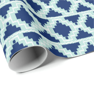 Ikat Aztec Tribal - Indigo and light blue Wrapping Paper