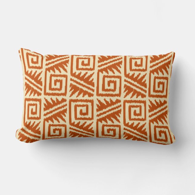 Ikat Aztec Tribal - Mandarin and Light Orange Lumbar Cushion (Front)