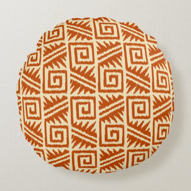 Ikat Aztec Tribal - Mandarin and Light Orange Round Cushion (Front)