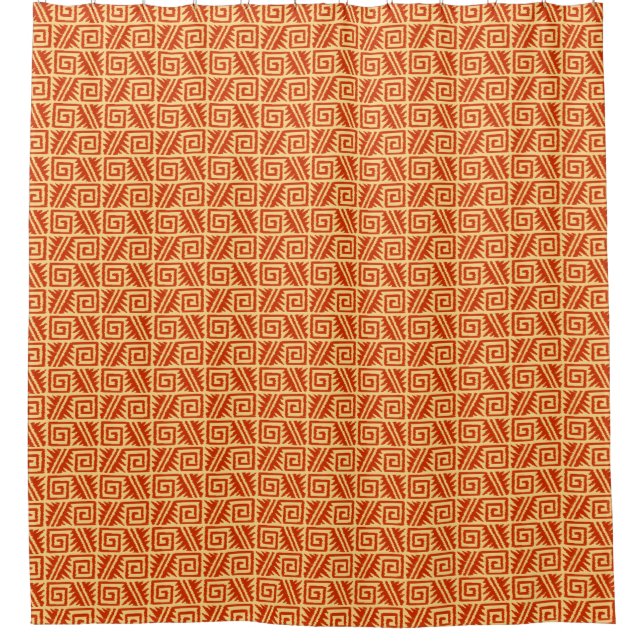 Ikat Aztec Tribal - Mandarin and Light Orange Shower Curtain (Front)