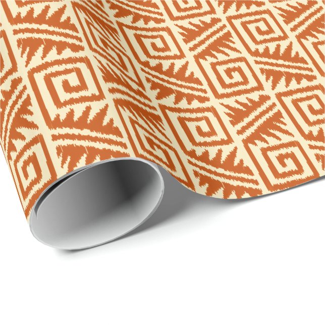 Ikat Aztec Tribal - Mandarin and Light Orange Wrapping Paper (Roll Corner)