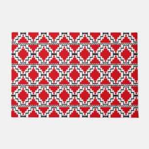 Ikat Aztec Tribal, Red, Black and White Doormat