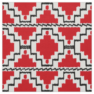 Ikat Aztec Tribal - Red, Black and White Fabric