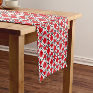 Ikat Aztec Tribal, Red, Black and White Short Table Runner
