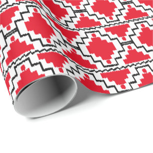 Ikat Aztec Tribal - Red, Black and White Wrapping Paper