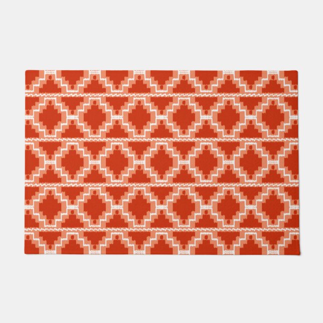 Ikat Aztec Tribal Rust, Orange and White Doormat (Front)