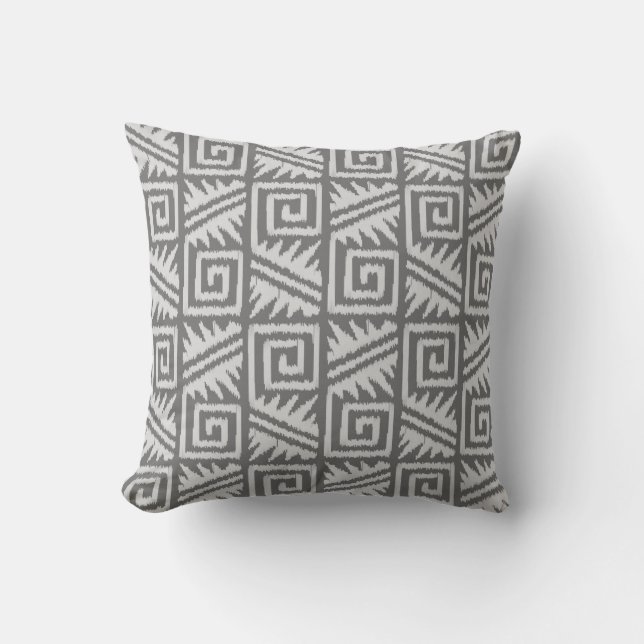 Ikat Aztec Tribal - Shades of Grey / Grey Cushion (Front)