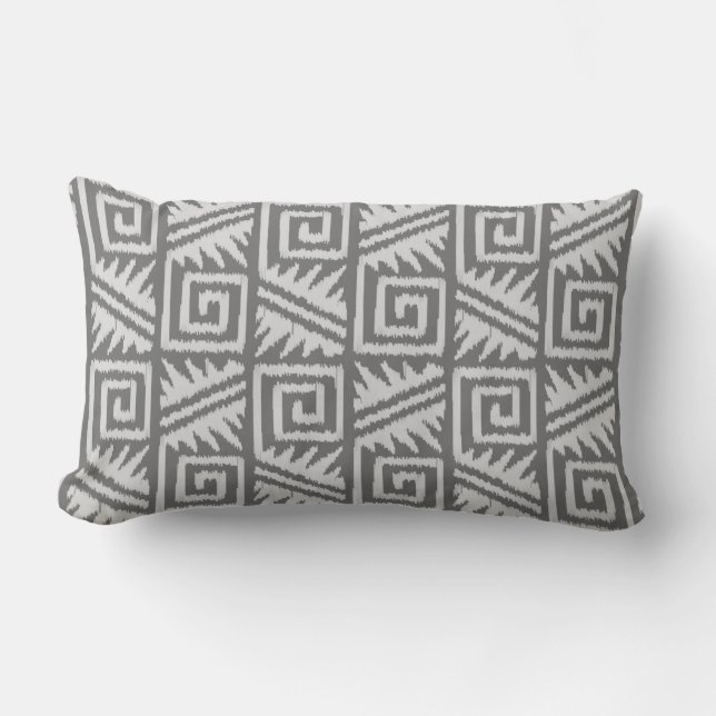Ikat Aztec Tribal - Shades of Grey / Grey Lumbar Cushion (Front)