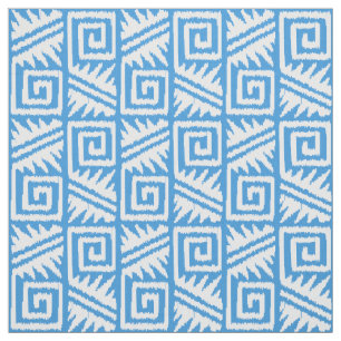 Ikat Aztec Tribal - Sky Blue and White Fabric