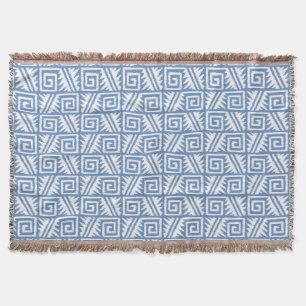 Ikat Aztec Tribal - Sky Blue and White Throw Blanket