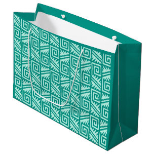 Ikat Aztec Tribal - Turquoise and Aqua Large Gift Bag