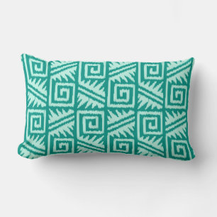 Ikat Aztec Tribal - Turquoise and Aqua Lumbar Cushion