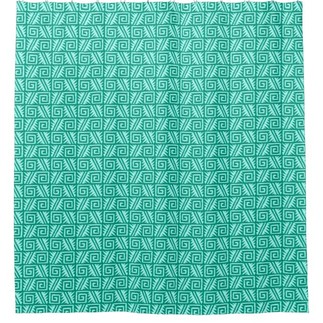 Ikat Aztec Tribal - Turquoise and Aqua Shower Curtain (Front)