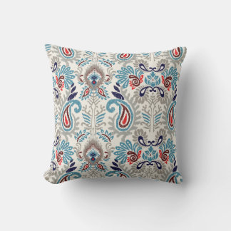 Ikat Boho Navy Blue Turquoise Paisley Design Cushion