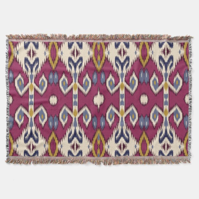 Ikat Chevron: Ethnic Elegance Throw Blanket (Front)