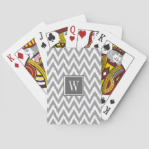 Ikat Chevron Grey Monogram Playing Cards