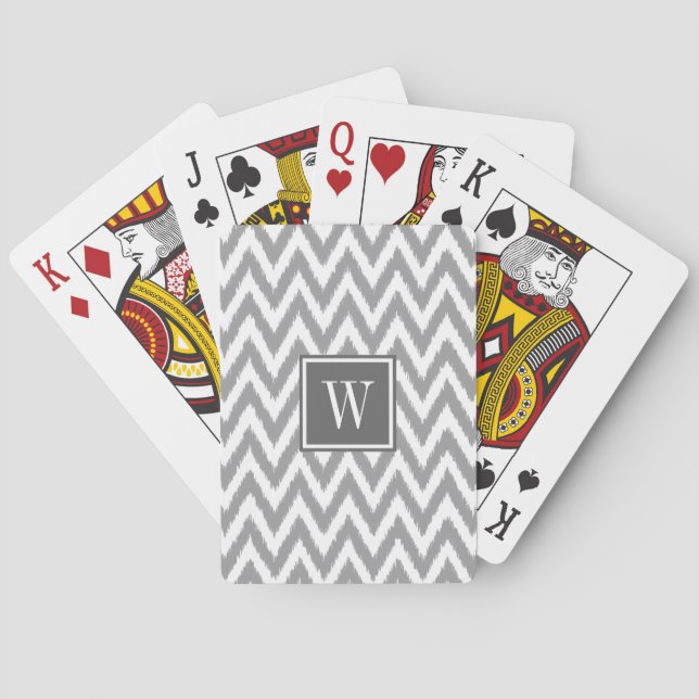 Ikat Chevron Grey Monogram Playing Cards (Back)