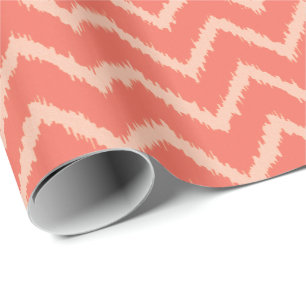 Ikat Chevron Pattern - Coral orange and peach Wrapping Paper