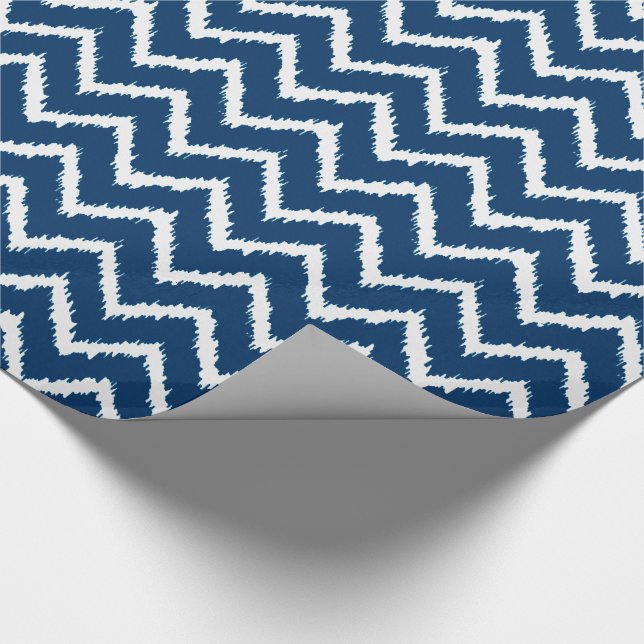 Ikat Chevron Pattern - Navy blue and white Wrapping Paper (Corner)