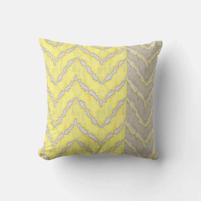 IKAT Chevron Striped Vintage Pattern Yellow Grey Cushion (Front)