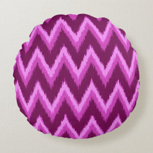 Ikat Chevron Stripes - Amethyst Purple and Violet Round Cushion