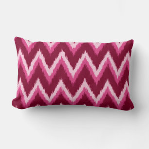 Ikat Chevron Stripes - Burqundy, Rose and Pink Lumbar Cushion