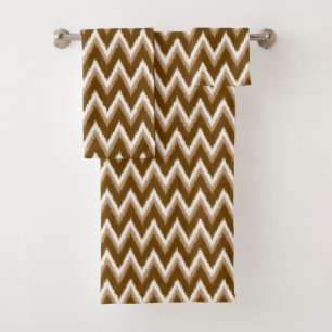 Ikat Chevron Stripes - Chocolate Brown & Beige Bath Towel Set