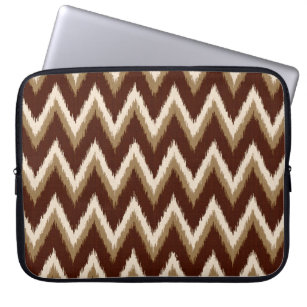 Ikat Chevron Stripes - Chocolate Brown & Beige Laptop Sleeve