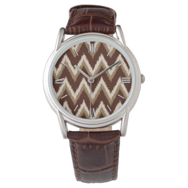 Ikat Chevron Stripes - Chocolate Brown & Beige Watch (Front)