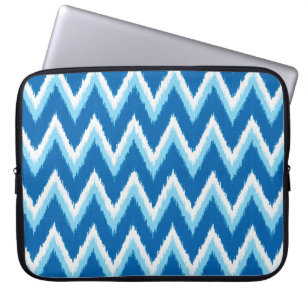 Ikat Chevron Stripes - Cobalt, Sky Blue and White Laptop Sleeve