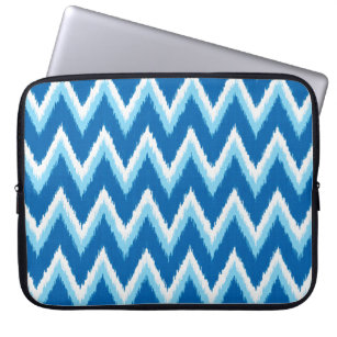 Ikat Chevron Stripes - Cobalt, Sky Blue and White Laptop Sleeve