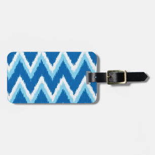 Ikat Chevron Stripes - Cobalt, Sky Blue and White Luggage Tag