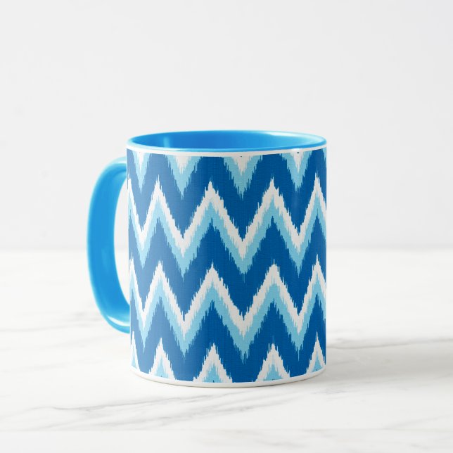 Ikat Chevron Stripes - Cobalt, Sky Blue and White Mug (Front Left)