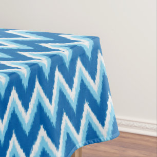 Ikat Chevron Stripes - Cobalt, Sky Blue and White Tablecloth