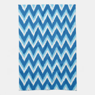 Ikat Chevron Stripes - Cobalt, Sky Blue and White Tea Towel