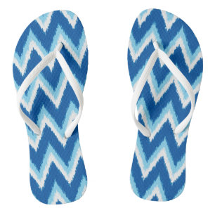 Ikat Chevron Stripes - Cobalt, Sky Blue and White Thongs