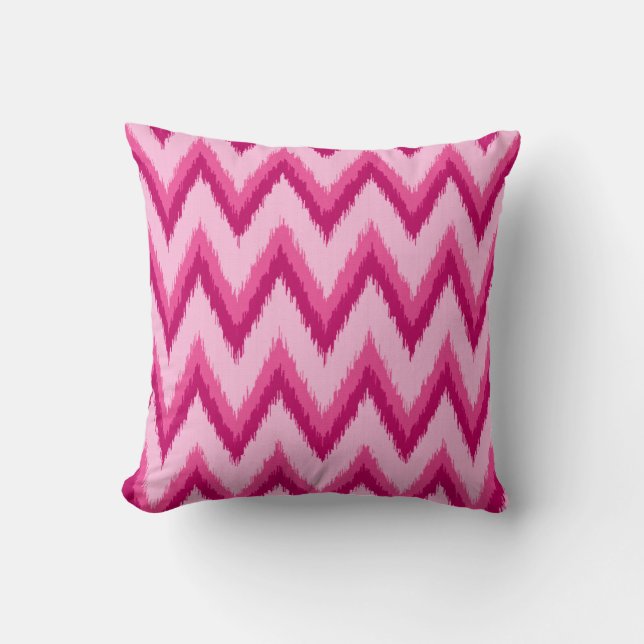 Ikat Chevron Stripes - Fuchsia and Pale Pink Cushion (Front)