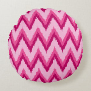 Ikat Chevron Stripes - Fuchsia and Pale Pink Round Cushion
