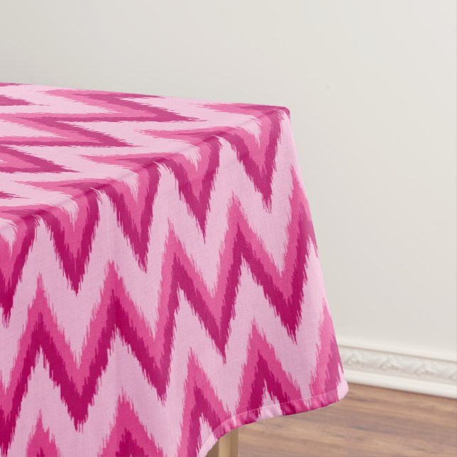 Ikat Chevron Stripes - Fuchsia and Pale Pink Tablecloth (In Situ)
