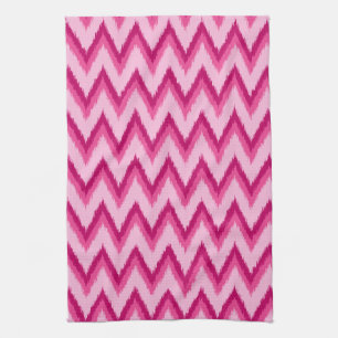 Ikat Chevron Stripes - Fuchsia and Pale Pink Tea Towel